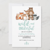 Wild Onederful Woodland Animal First Birthday Invi Kaart (Voorkant)