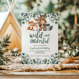 Wild Onederful Woodland Animal First Birthday Kaart