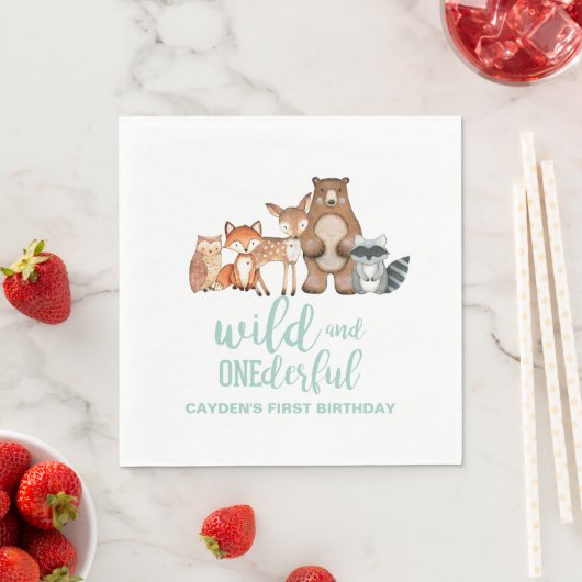 Wild Onederful Woodland Animal First Birthday Napk Servet (Insitu)