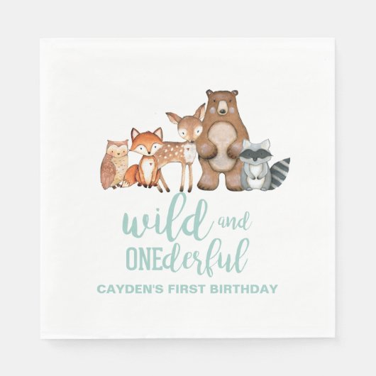 Wild Onederful Woodland Animal First Birthday Napk Servet (Voorkant)