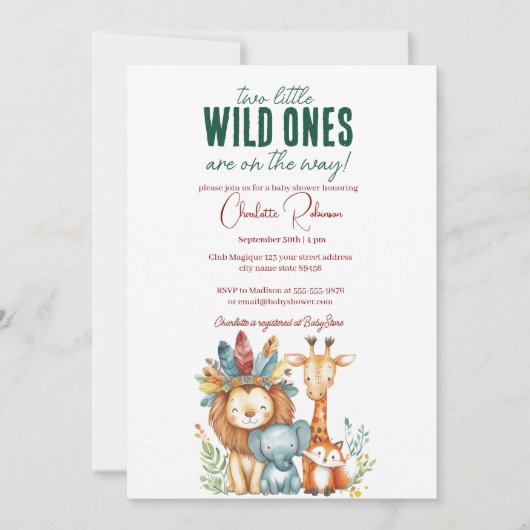 Wild Ones I tweeling Safari Baby shower Kaart (Voorkant)