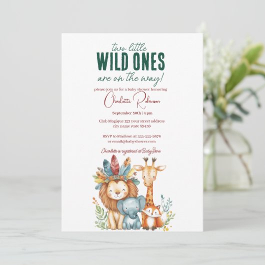 Wild Ones I tweeling Safari Baby shower Kaart (Staand voorkant)