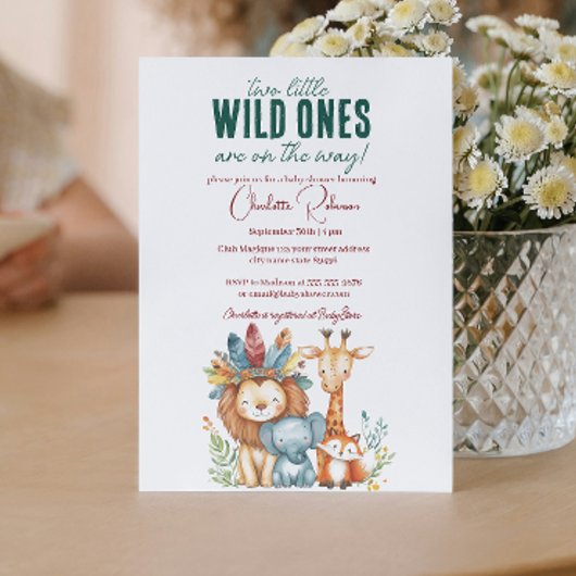 Wild Ones I tweeling Safari Baby shower Kaart