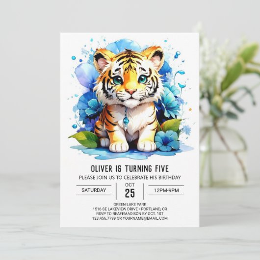 Wild One's Tiger Boy Verjaardag uitnodiging (Staand voorkant)