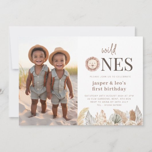 Wild Ones Twins Neutrale bladeren - Foto Verjaarda Kaart (Voorkant)