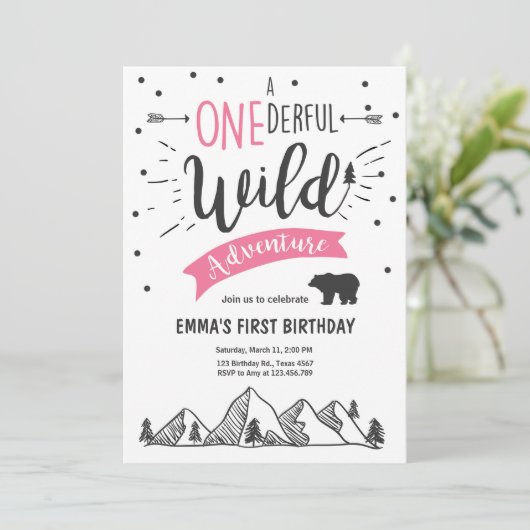 Wild op avontuur Eerste verjaardag Uitnodiging Mei (Staand voorkant)