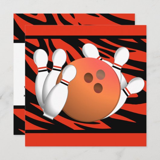 Wild Oranje Zebra Stripe Bowling Party Kaart (Voorkant / Achterkant)