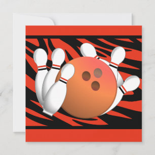 Wild Oranje Zebra Stripe Bowling Party Kaart
