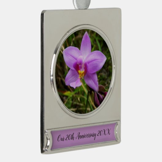 Wild Orchid Paarse Tropische Bloem Verzilverd Banner Ornament (Rechts)