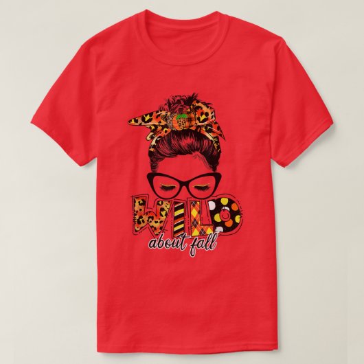 Wild over Herfst Leopard Messy Bun Herfst Lover T-shirt (Design voorkant)
