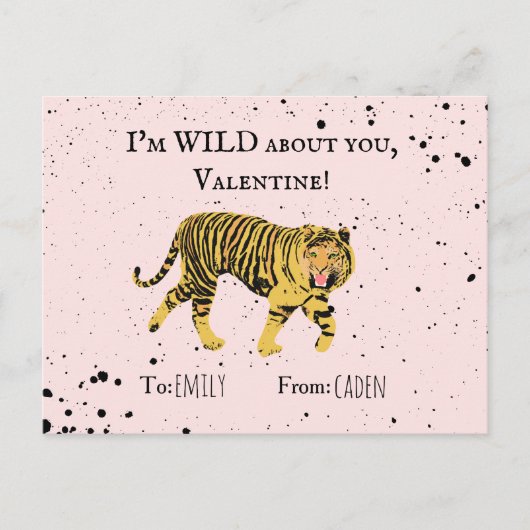 Wild over je Valentijn Tiger Kinder klaslokaal Briefkaart (Voorkant)