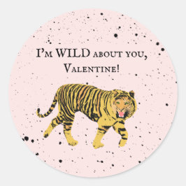 Wild over je Valentijn Tiger Kinder klaslokaal Ronde Sticker