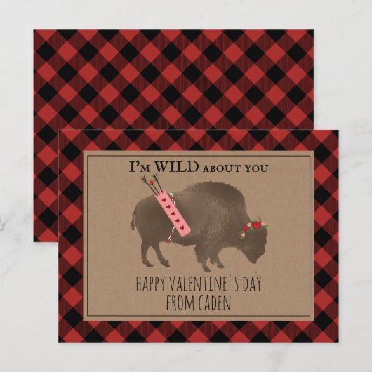 Wild over jou Buffalo Cupido Classroom Valentijn Briefkaart (Voorkant / Achterkant)