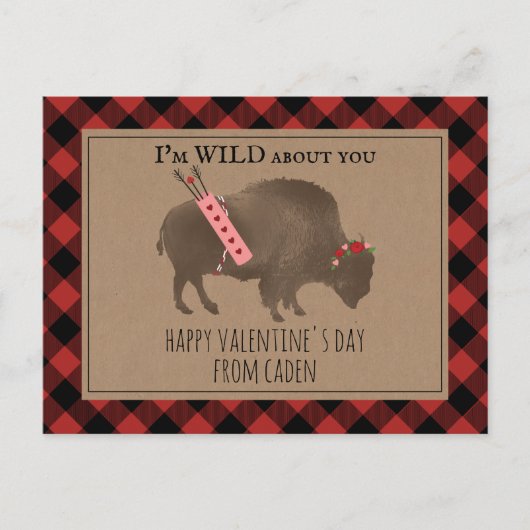 Wild over jou Buffalo Cupido Classroom Valentijn Briefkaart (Voorkant)