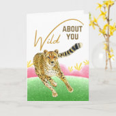 Wild over jou Cheetah Spring Meadow Valentijn Kaart (Gele Bloem)