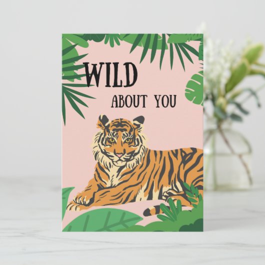 Wild over jou jungle Tijger Valentijnsdag  Feestdagenkaart (Staand voorkant)
