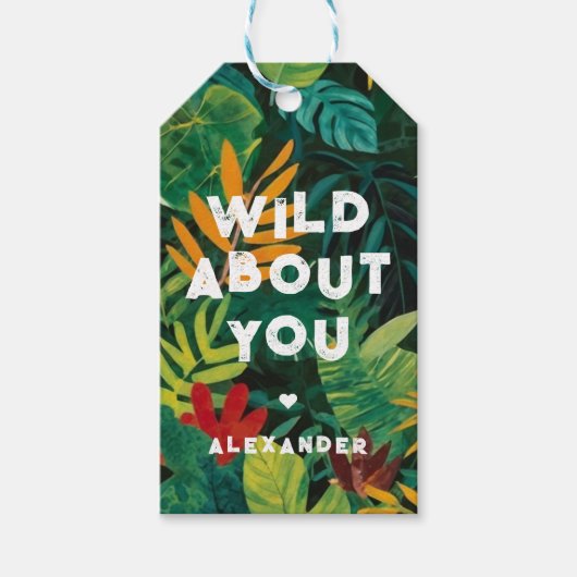 Wild over jou kleurrijk Oerwoud laat liefdeswoorde Cadeaulabel (Voorkant)