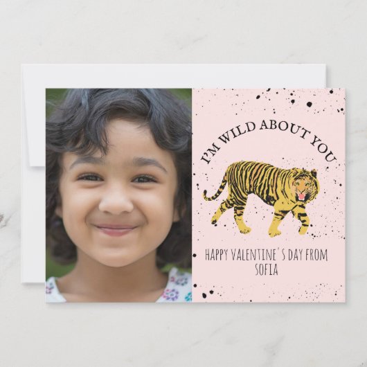 Wild Over Jou Tijger Roze Valentijnsfoto Kaart (Voorkant)