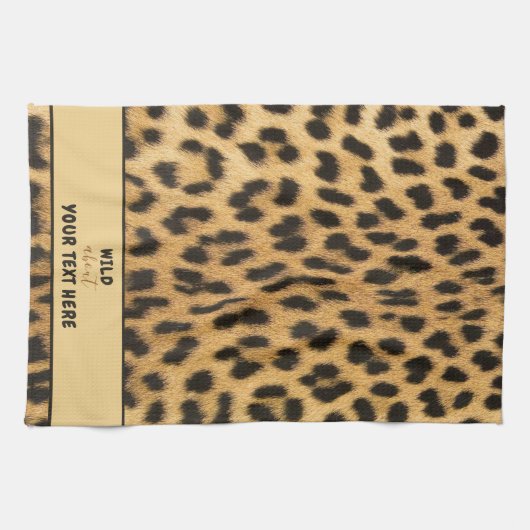 WILD OVER JOUW TEKST Leopard Print Custom Theedoek (Horizontaal)