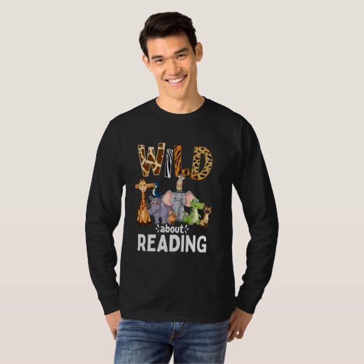 Wild over lezen, boeken lezen en bladwijzer t-shirt (Voorkant volledig)
