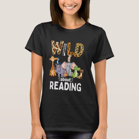 Wild over lezen, boeken lezen en bladwijzer t-shirt (Voorkant)
