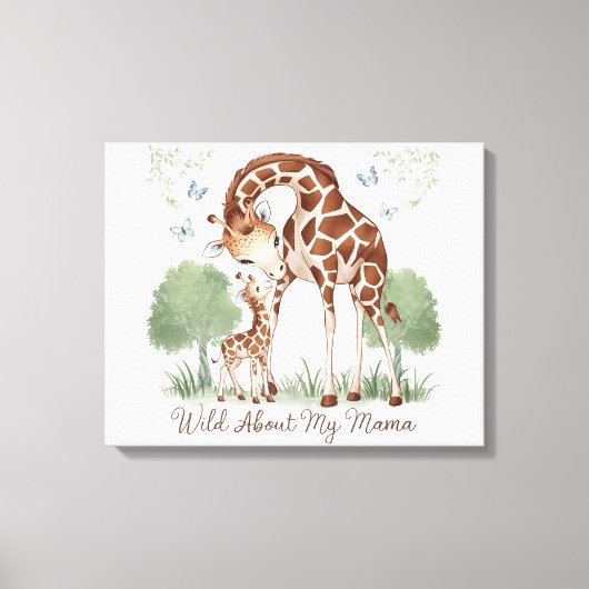 Wild Over Mijn Mama Giraffe Waterverf Kwekerij Kun Canvas Afdruk (Voorkant)
