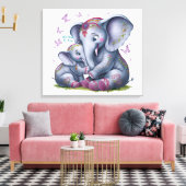 Wild over mijn mama Olifant Aquarel Kinderkamer Ku Canvas Afdruk (Insitu (Woonkamer))