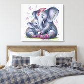 Wild over mijn mama Olifant Aquarel Kinderkamer Ku Canvas Afdruk (Insitu (Slaapkamer))