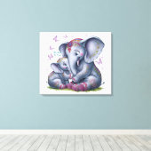 Wild over mijn mama Olifant Aquarel Kinderkamer Ku Canvas Afdruk (Insitu (Houten vloer))