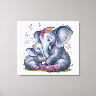 Wild over mijn mama Olifant Aquarel Kinderkamer Ku Canvas Afdruk