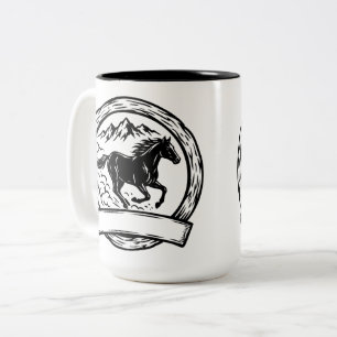 Wild Paard Badge Label Tweekleurige Koffiemok