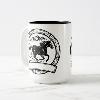 Wild Paard Badge Label Tweekleurige Koffiemok