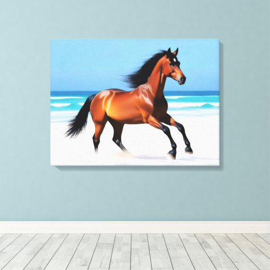 Wild Paard Galloping op een strand Canvas Afdruk (Insitu (Houten vloer))