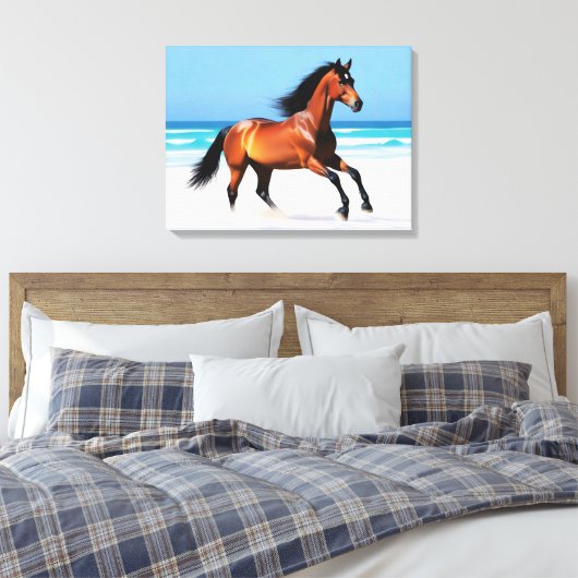 Wild Paard Galloping op een strand Canvas Afdruk (Insitu (Slaapkamer))
