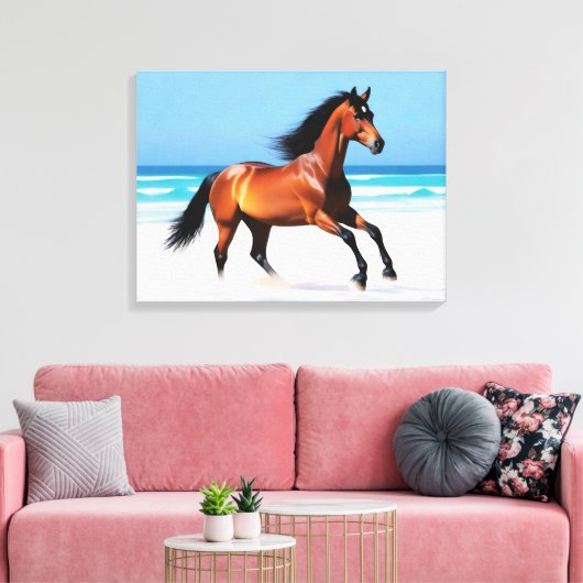 Wild Paard Galloping op een strand Canvas Afdruk (Insitu (Woonkamer))