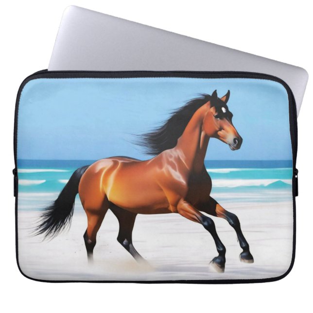 Wild Paard Galloping op een strand Laptop Sleeve (Voorkant)