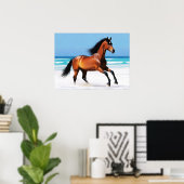 Wild Paard Galloping op een strand Poster (Thuiskantoor)