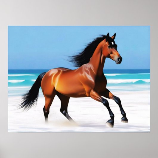 Wild Paard Galloping op een strand Poster (Voorkant)