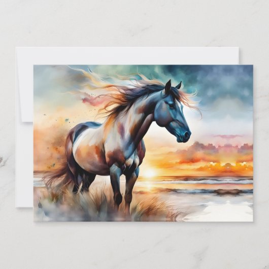 Wild Paard op grasduin bij zonsondergang (Voorkant)