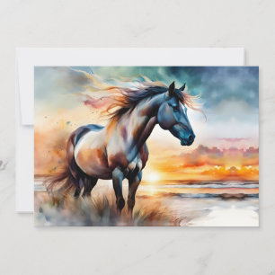 Wild Paard op grasduin bij zonsondergang