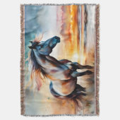 Wild Paard op grasduin bij zonsondergang Deken (Voorkant Verticaal)