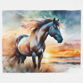 Wild Paard op grasduin bij zonsondergang Fleece Deken (Voorkant (Horizontaal))