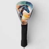 Wild Paard op grasduin bij zonsondergang Golfheadcover (Voorkant)