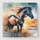 Wild Paard op grasduin bij zonsondergang Vierkante Klok (Voorkant)