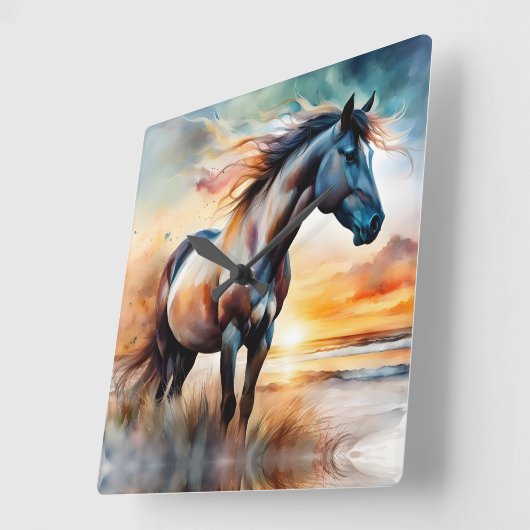 Wild Paard op grasduin bij zonsondergang Vierkante Klok (Hoek)