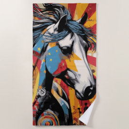 Wild paard pop art portret kleurrijke straatstijl strandlaken