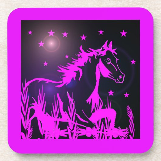 wild paard, roze bier onderzetter (Voorkant)