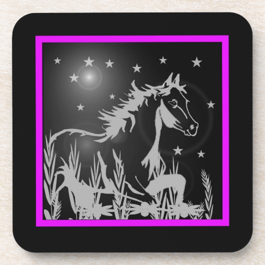 wild paard, roze bier onderzetter (Voorkant)