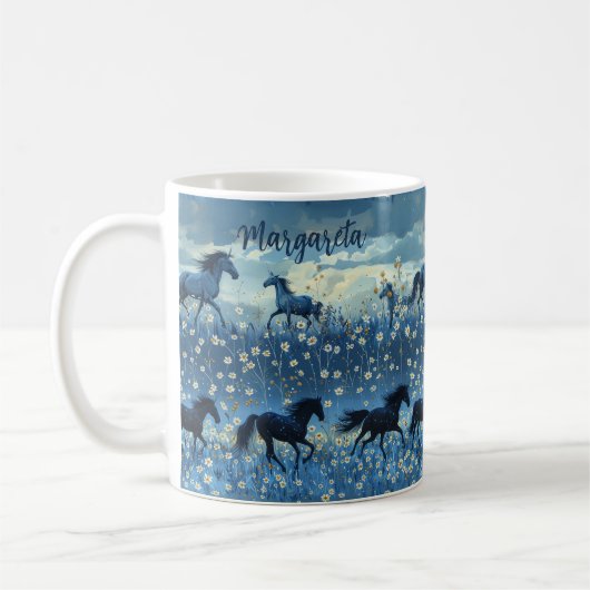 Wild Paarden en Wildbloemen Gepersonaliseerde Mok  (Links)