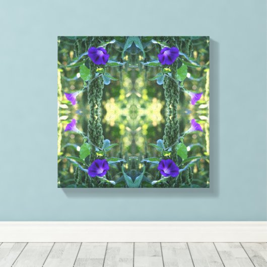 Wild Paarse Morning Glory Flowers Abstract Canvas Afdruk (Insitu (Houten vloer))